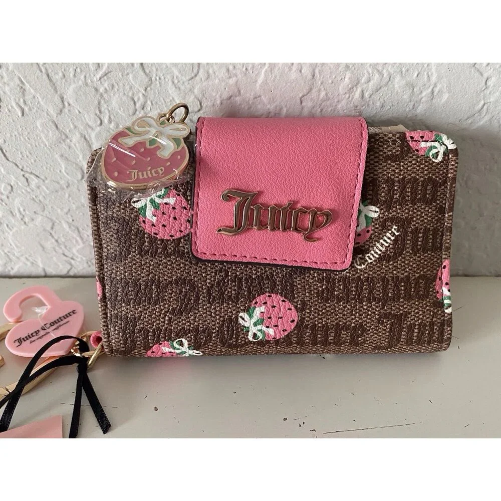 Juicy Couture Chestnut Chino Pink Lemonade‎ Berry Sweet Tab Card Wallet NEW